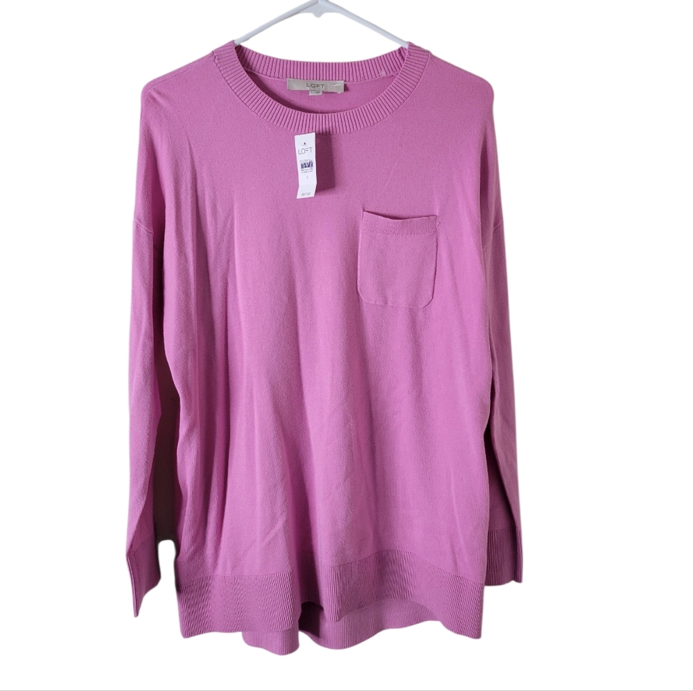 Loft Bubblegum Pink Ribbed Hem Sweater New